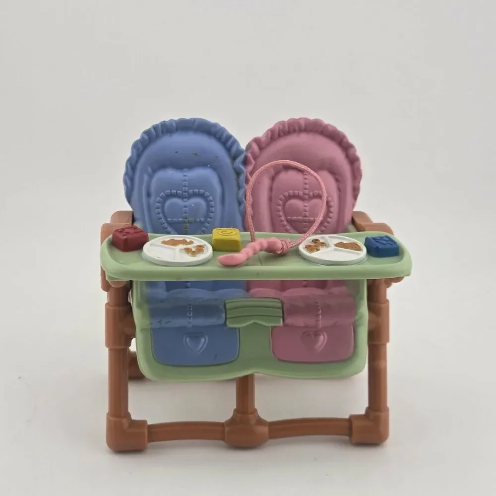 Fisher-Price Loving Family Dollhouse Pink Blue Double High Chair for Baby Twins